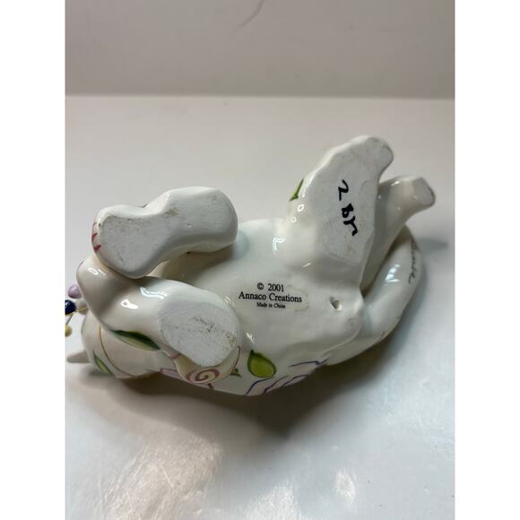 AS IS Whimsiclay by Amy Lacombe Cat Sculpture Figurine 2001 Painted Flowers - Picture 5 of 6